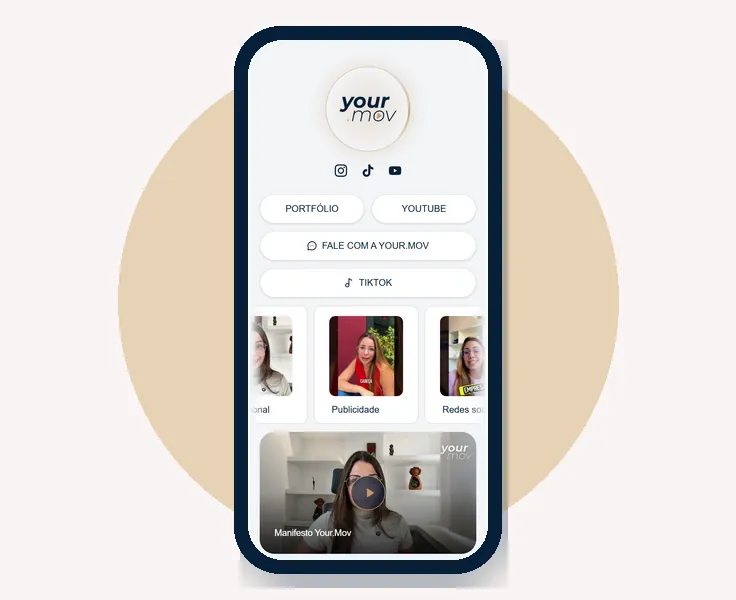 Link na bio da Your.mov na tela do celular